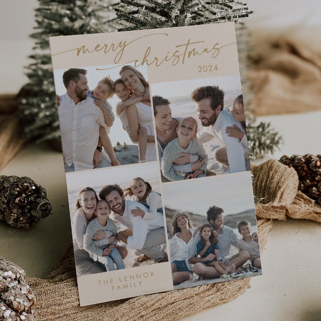 Boho Chic Cream Guld Julafton Foto Unik jul Julkort (Skapare uppladdad)