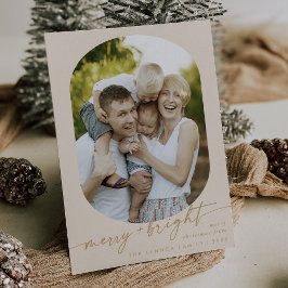 Boho Chic Cream Guld Merry Bright Photo jul Julkort