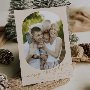 Boho Chic Cream Guld Merry Bright Photo jul Julkort