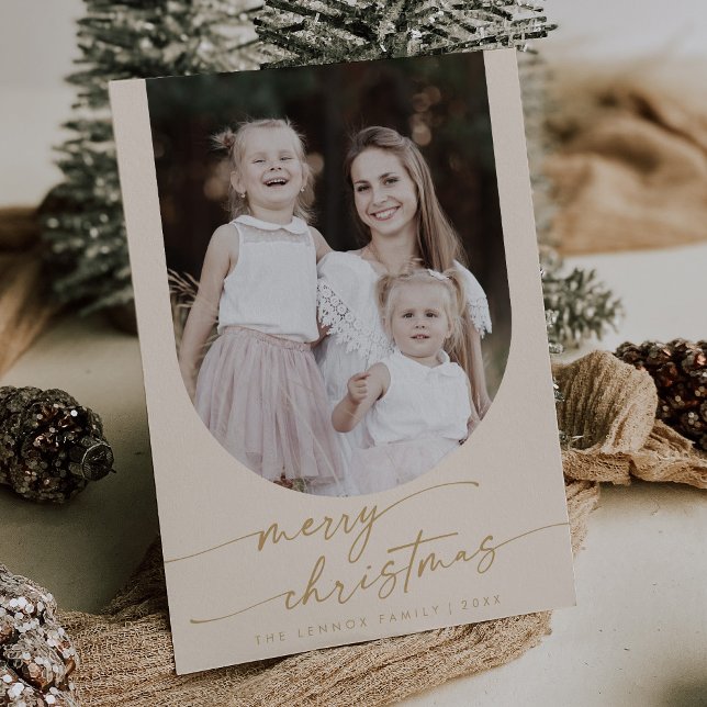 Boho Chic Cream Guld Photo Boho-familjjul Julkort (Skapare uppladdad)