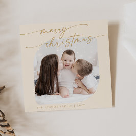 Boho Chic Cream Guld Photo Cute Family Jul Julkort