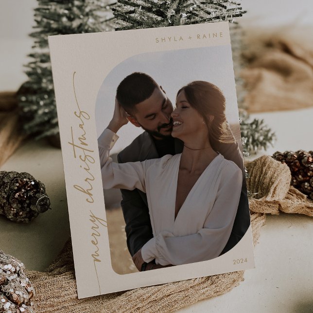 Boho Chic Cream Guld Photo Simple God jul Julkort (Skapare uppladdad)