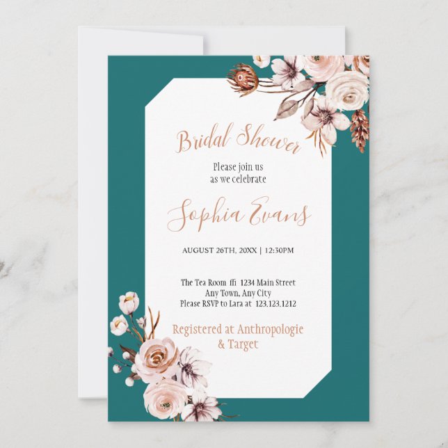 Boho Chic Cream och Brown Blommigt Möhippa Inbjudningar (Framsida)