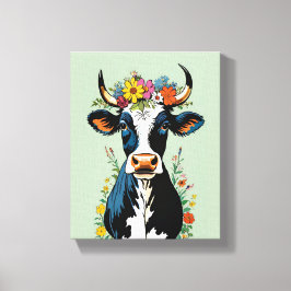 Boho Chic Cute Minimalist Cow Flower Krona Canvastryck