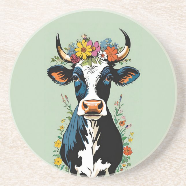 Boho Chic Cute Minimalist Cow Flower Krona Underlägg (Framsidan)