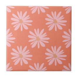 BOHO Chic Daisy Mönster Peach Orange Retro-Blommig Kakelplatta