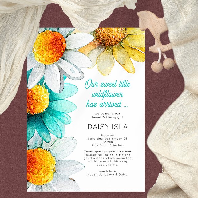 Boho Chic Daisys Wildbloms Tack Birth Meddelande (Skapare uppladdad)