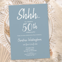 Boho Chic Damblå Vit Överraskning 50-årsdag Inbjudningar