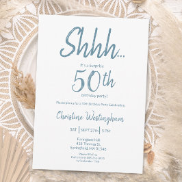 Boho Chic Damblå Vit Överraskning 50-årsdag Inbjudningar
