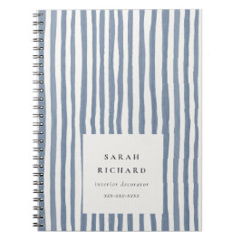 Boho Chic Dammig Blå Akvarell Handritade Ränder Anteckningsbok