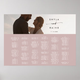 Boho Chic Dammrosa Rosa Bild Sittplatskarta Poster