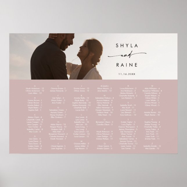 Boho Chic Dammrosa Rosa Bild Sittplatskarta Poster (Framsidan)