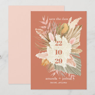 Boho Chic Desert Torkad Foliage och Pampas Bröllop Spara Datumet