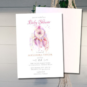 Boho Chic Dream Catcher Rosa Girl Baby Shower Inbjudningar