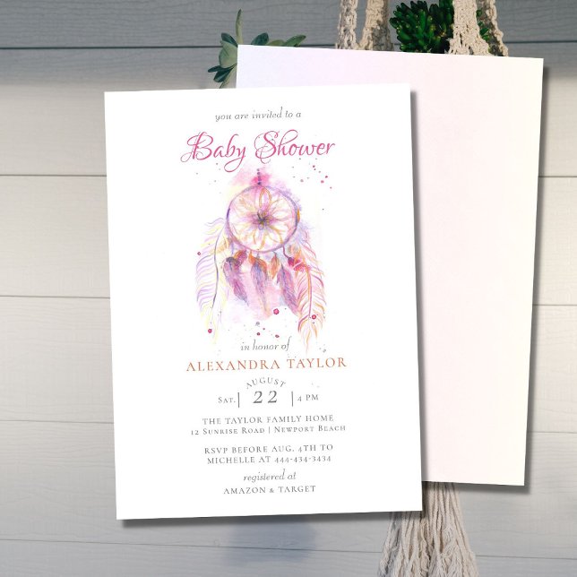 Boho Chic Dream Catcher Rosa Girl Baby Shower Inbjudningar (Skapare uppladdad)