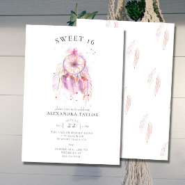 Boho Chic Dream Catcher Rosa Watercolor Sweet 16 Inbjudningar