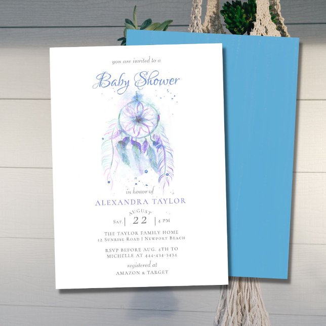 Boho Chic Dreamcatcher Blue Lila Boy Shower Inbjudningar (Skapare uppladdad)