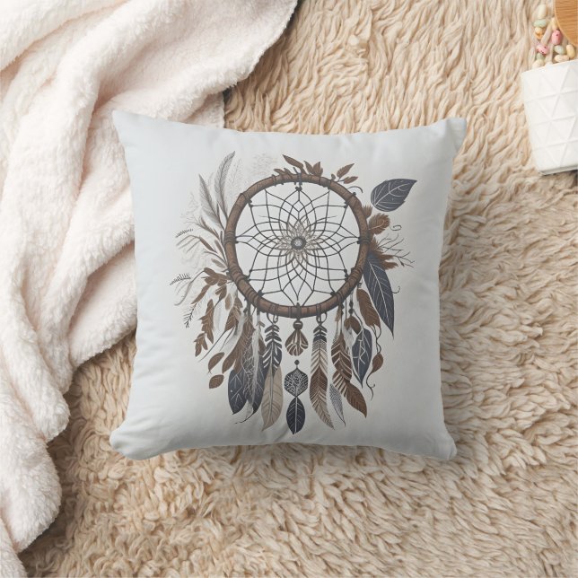 Boho Chic Dreamcatcher Earthy Toned Charm Kudde (Filt)