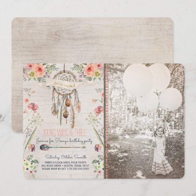 Boho chic Dreamcatcher födelsedagsfest inbjudan (Fram/baksida)