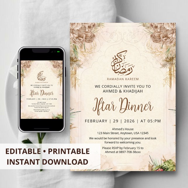 Boho Chic Dried Flower Ramadan Iftar Invitation Inbjudningar (Skapare uppladdad)