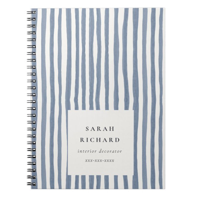 Boho Chic Dusky Blue Watercolor Hand Drawn Strips Anteckningsbok (Framsidan)
