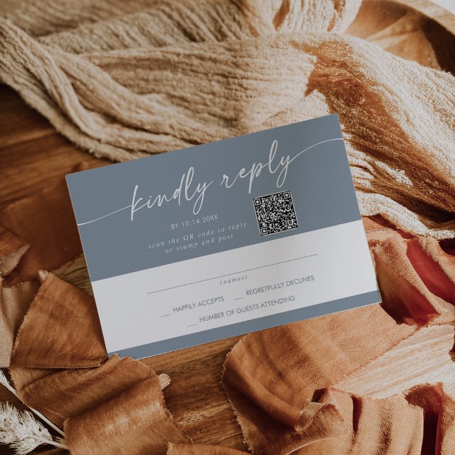 Boho Chic Dusty Blue Mail In och QR-kod OSA Kort (Skapare uppladdad)