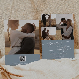 Boho Chic Dusty Blue Multi Photo QR-kod Spara Datumet
