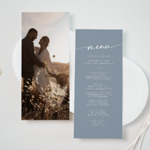 Boho Chic Dusty Blue Photo Bröllop Meny