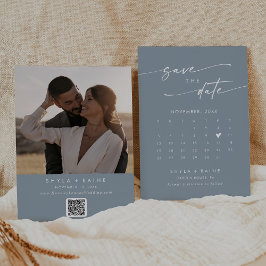 Boho Chic Dusty Blue QR-kodfotokalender Spara Datumet