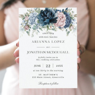 Boho Chic Dusty Blue Rosa Navy Blommigt Sage Bröll Inbjudningar