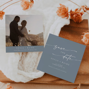 Boho Chic Dusty Blue Square Photo Back Spara Datumet
