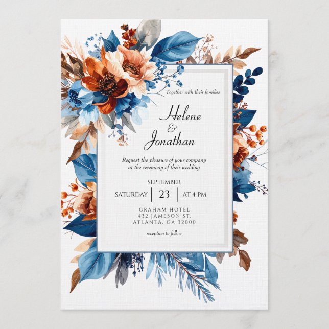 Boho Chic Dusty Blue Terracotta Elegant Wedding Inbjudningar (Framsida)
