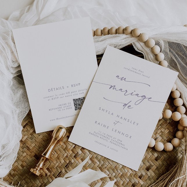 Boho Chic Dusty Lila QR Code Fransk Bröllop Inbjudningar (Skapare uppladdad)