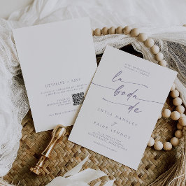 Boho Chic Dusty Lila QR Kod Spanien Bröllop Inbjudningar