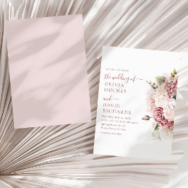 Boho Chic Dusty Ro Hydrangea Bröllop Inbjudningar