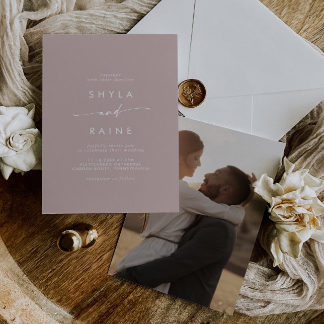 Boho Chic Dusty Ro Rosa Avslappnad Photo Bröllop Inbjudningar (Skapare uppladdad)