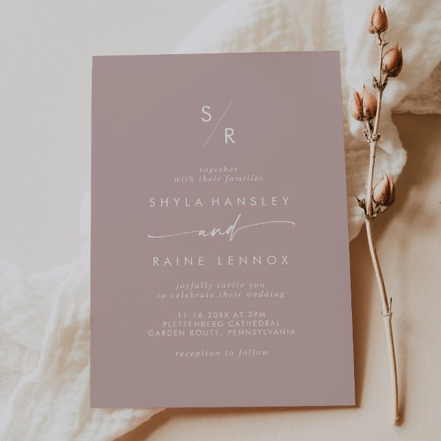 Boho Chic Dusty Ro Rosa Monogram Bröllop Inbjudningar (Skapare uppladdad)