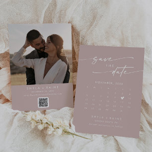 Boho Chic Dusty Ro Rosa QR-kod Fotokalender Spara Datumet