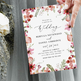 Boho Chic Dusty Rosa Flowers Bröllop Inbjudningar