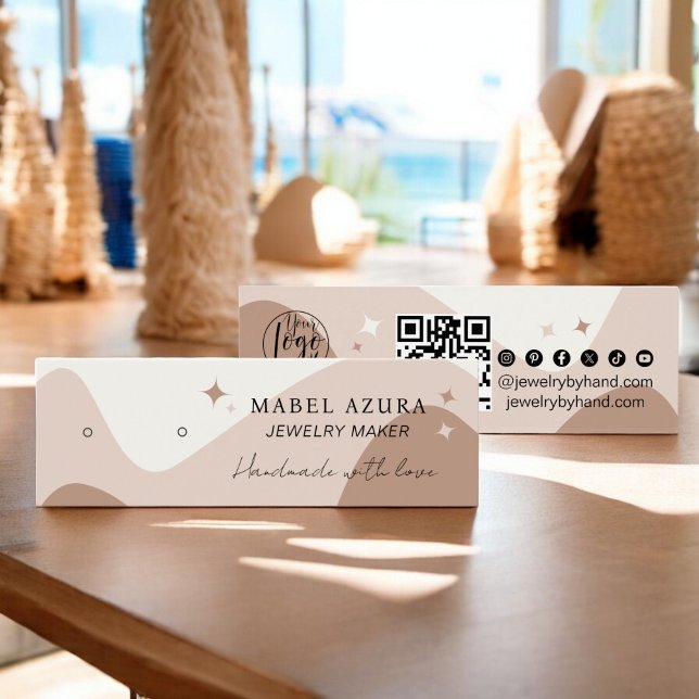 Boho chic Earth tone Jewelry maker Qr logotyp earr Litet Visitkort (Boho chic earth tone Jewelry maker Qr logo earring)
