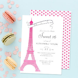 Boho Chic Eiffel Paris Simple Calligraphy Sweet 16 Inbjudningar