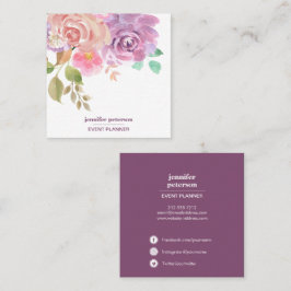Boho chic Elegant bloom peony Social Media Icons Fyrkantigt Visitkort