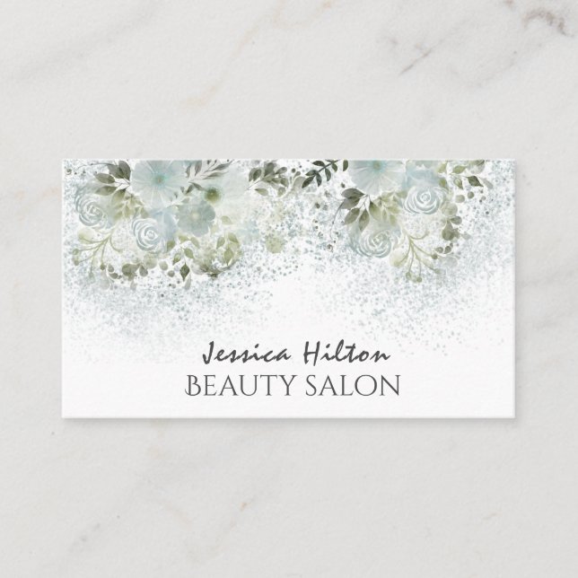 Boho chic elegant dammig blommigt med blå vattenfä visitkort (Framsida)