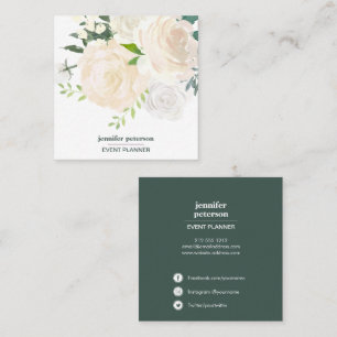Boho chic Elegant Ivory peony Social Media Icons Fyrkantigt Visitkort