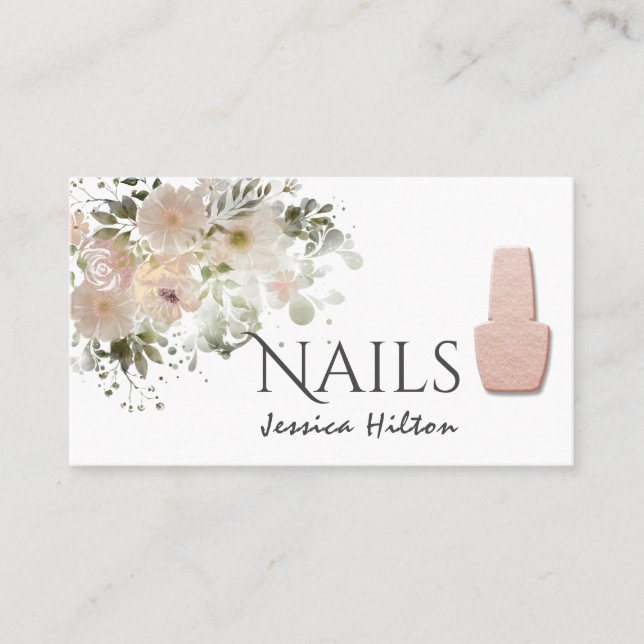 Boho chic elegant med mjuk rosa blommigt nagel visitkort (Framsida)