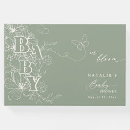 Boho Chic Elegant Sage Grönt Blommigt Baby Shower Gästböcker