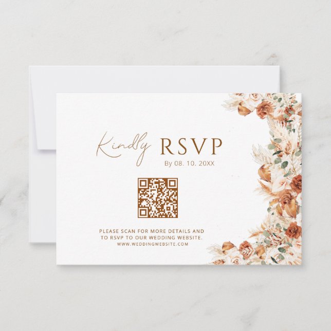 Boho Chic Elegant Script Bröllopswebbplats QR-kod OSA Kort (Framsida)