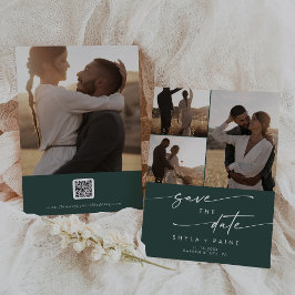 Boho Chic Emerald Grönt Multi Photo QR-kod Spara Datumet