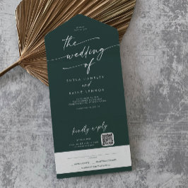 Boho Chic Emerald Grönt QR Code Mail i Bröllop