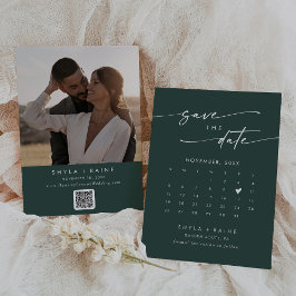 Boho Chic Emerald Grönt QR-kodsfotokalender Spara Datumet